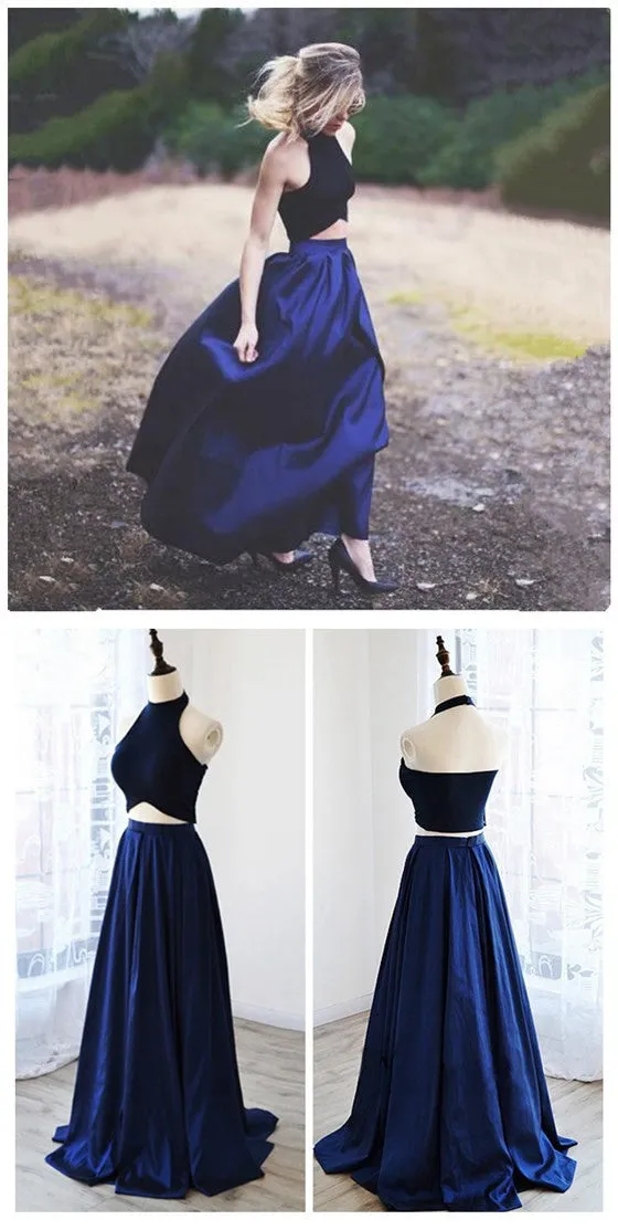 2 Pieces Royal Blue Unique New Design Evening Long Prom Dresses, BG51235