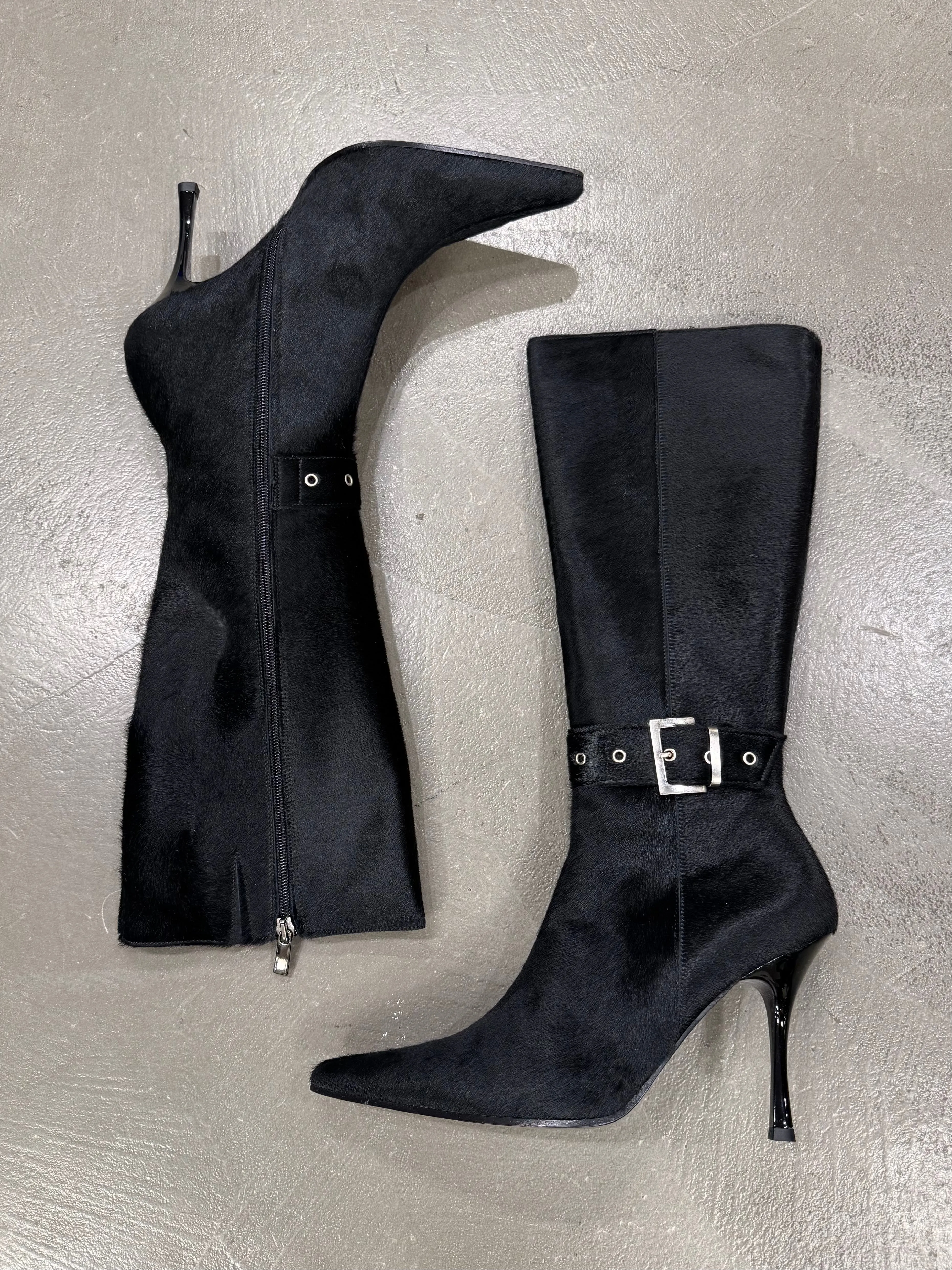2000s Cavalli pony hair high heel boots
