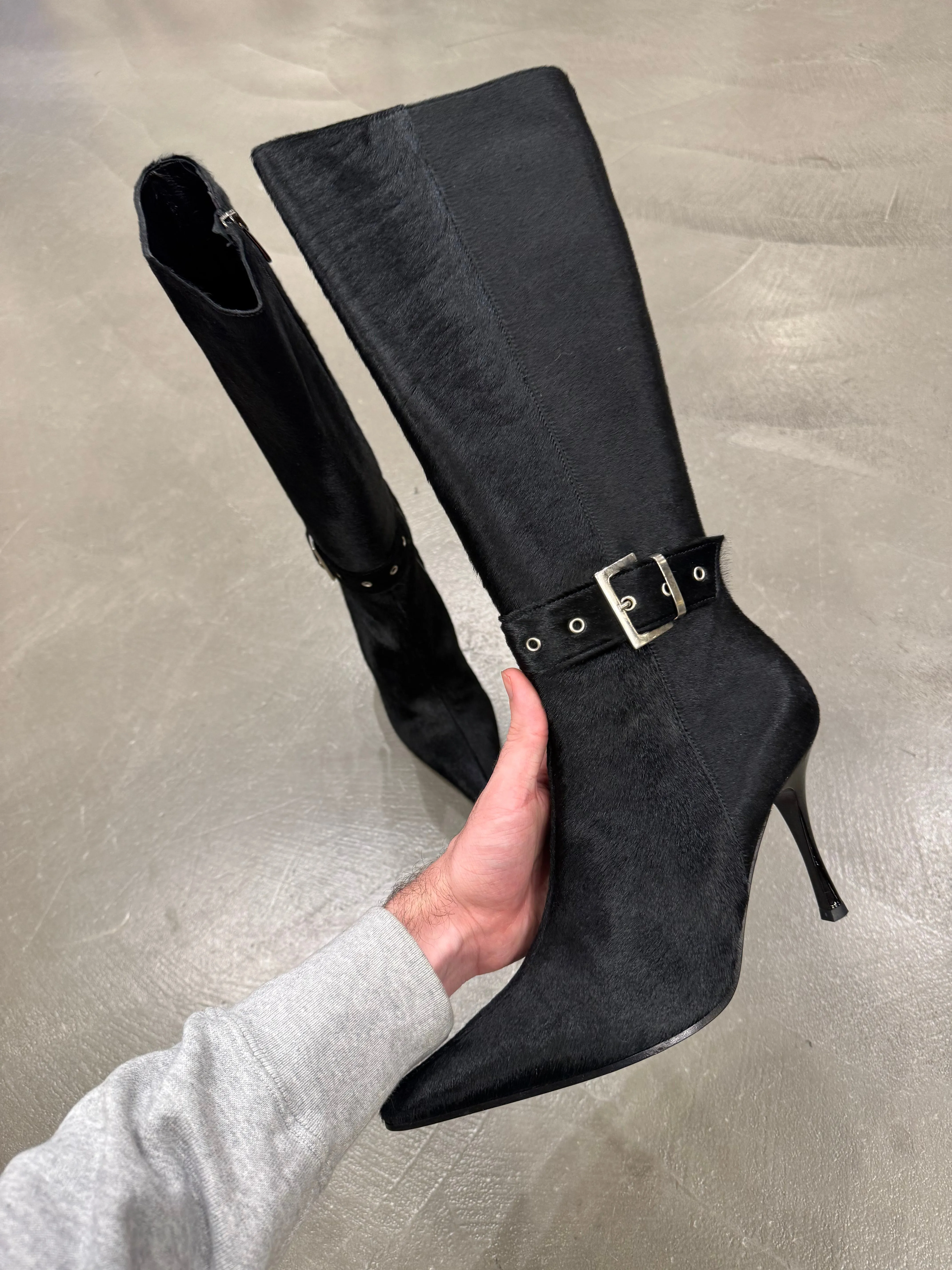 2000s Cavalli pony hair high heel boots