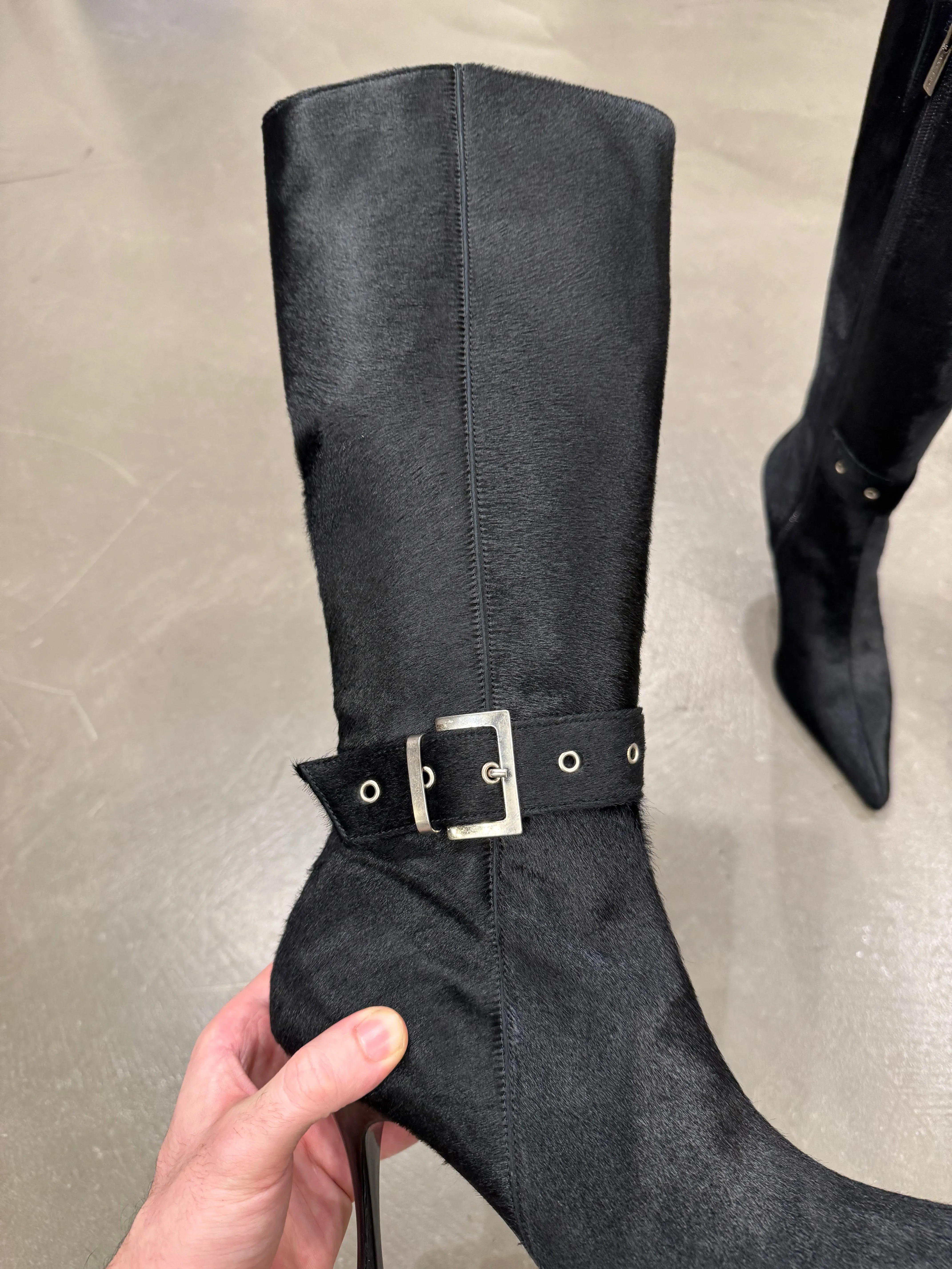 2000s Cavalli pony hair high heel boots