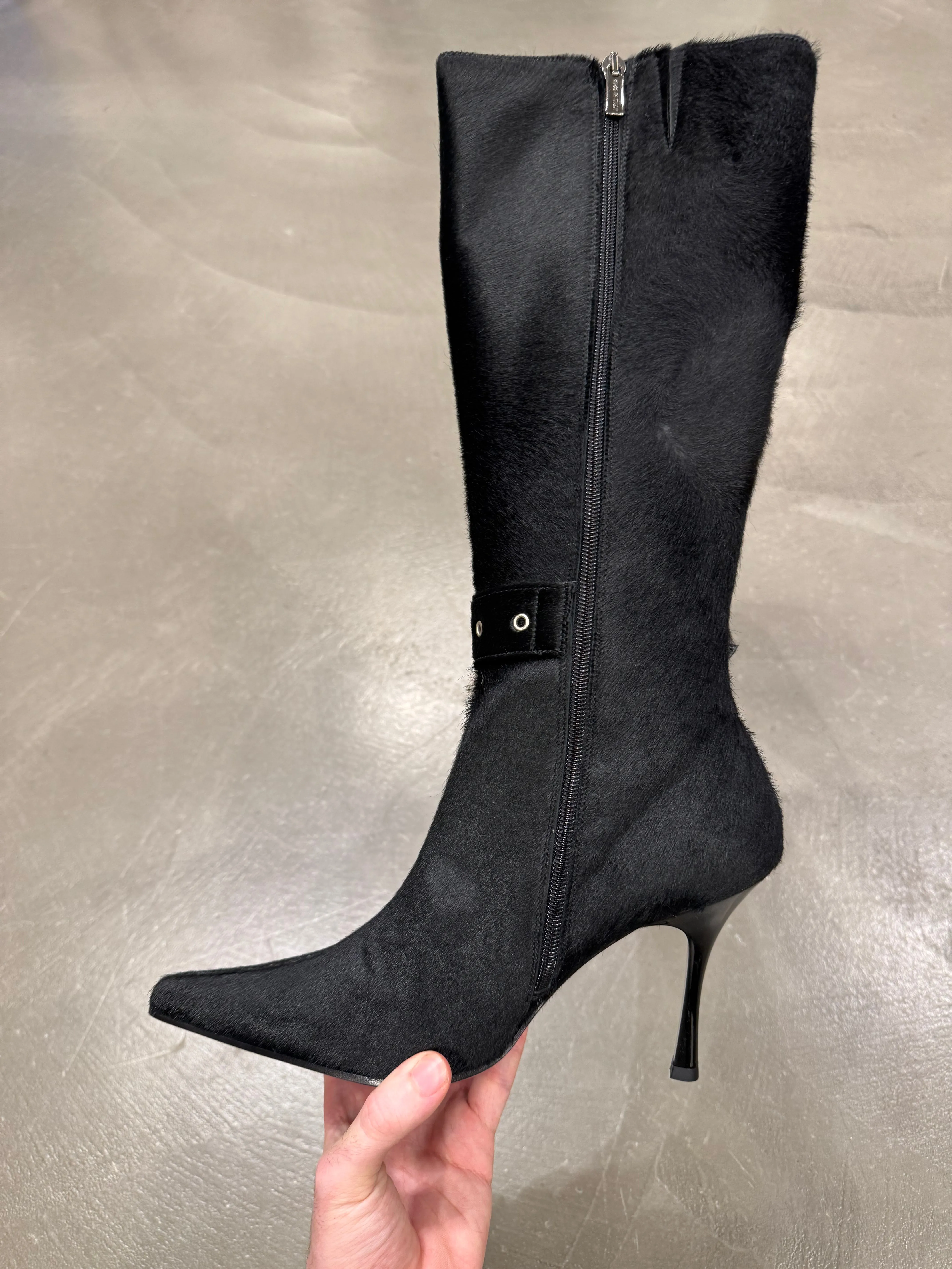 2000s Cavalli pony hair high heel boots