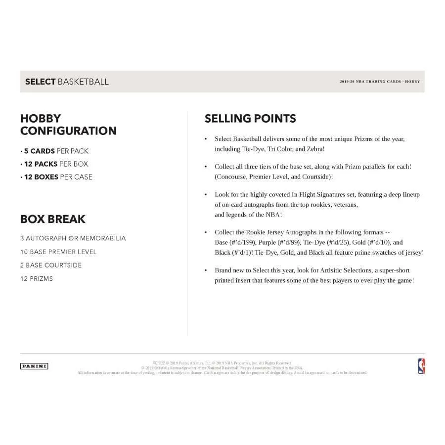 2019-20 Panini Select Basketball Hobby Box