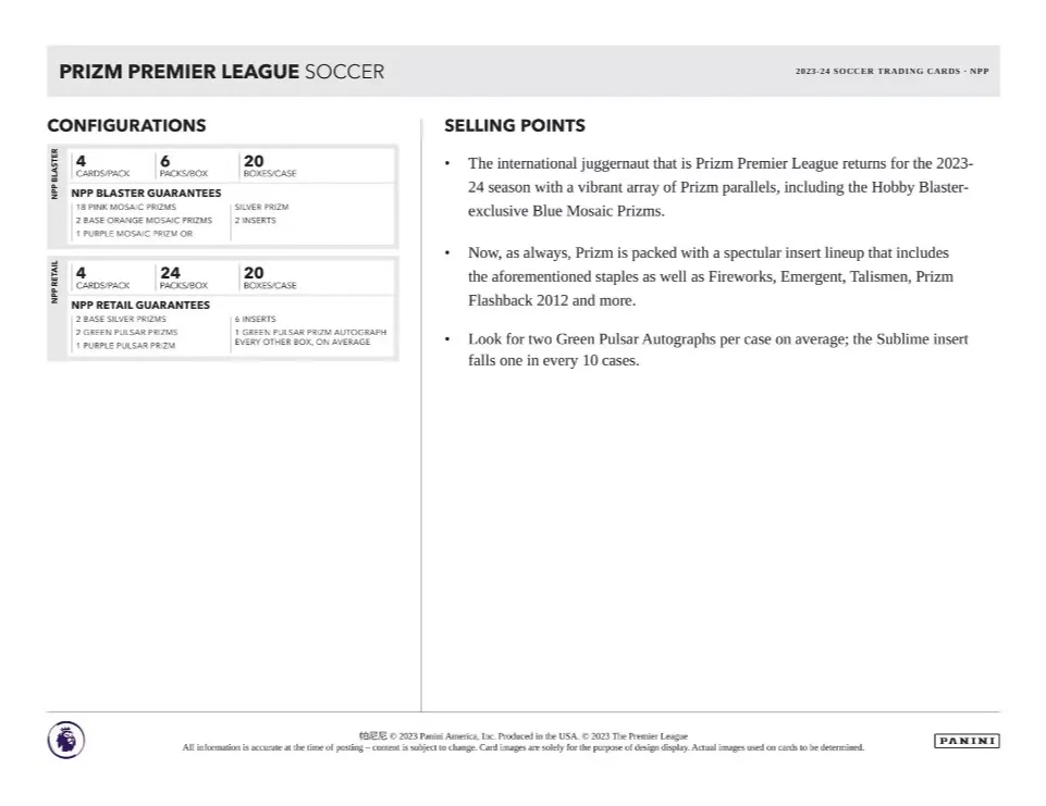 2023-24 Panini Prizm Premier League EPL Soccer 6-Pack Blaster Box (Pink Mosaic Prizms)