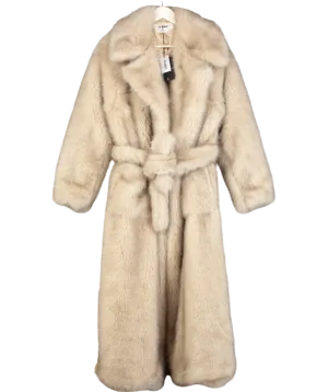 4th & Reckless Beige Faux Fur Oversized Tie Waist Maxi Coat- Schiffer UK 10