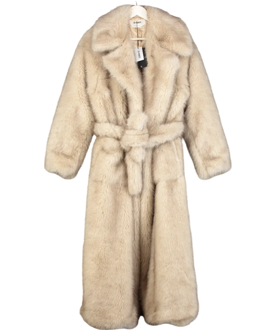 4th & Reckless Beige Faux Fur Oversized Tie Waist Maxi Coat- Schiffer UK 10