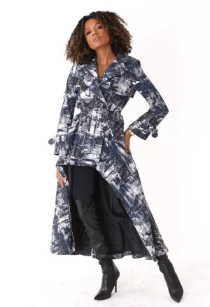 Abstract Print Belted Trench Coat -81798