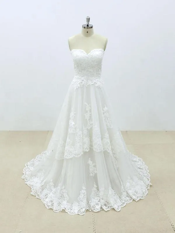 Affordable Sweetheart Lace A-line Unique Wedding Dresses Online, WD392