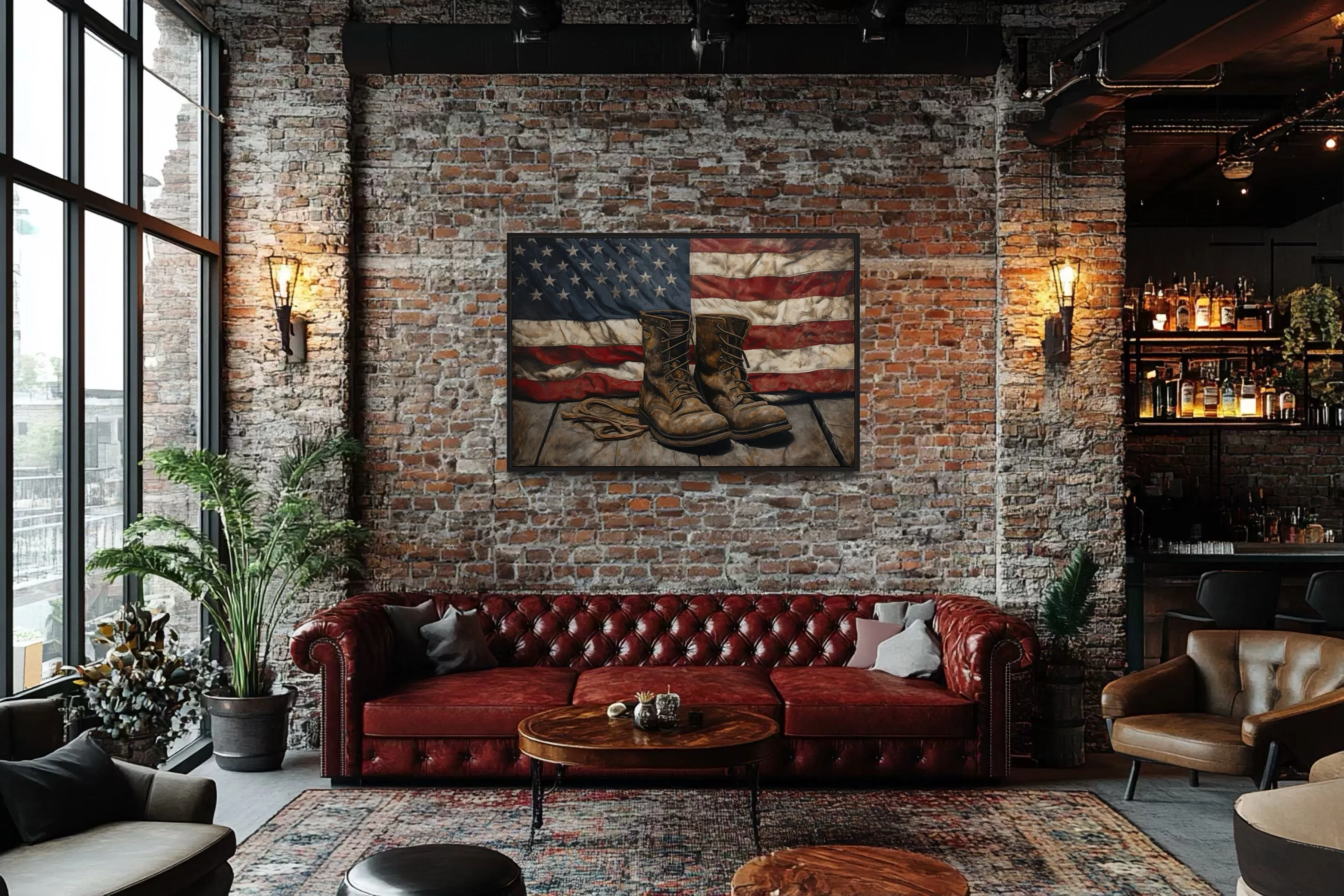 American Flag And Soldier Boots Military Patriotic Wall Art
