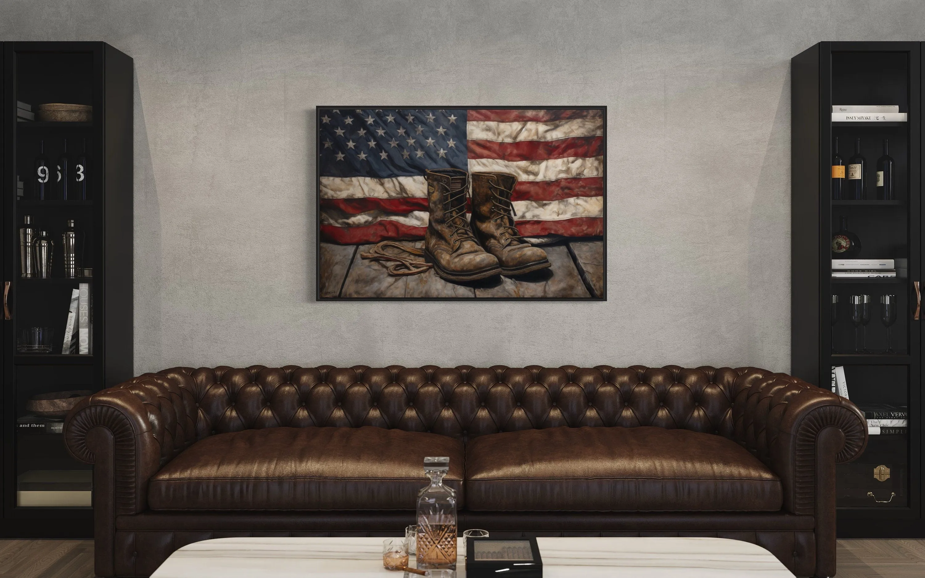 American Flag And Soldier Boots Military Patriotic Wall Art