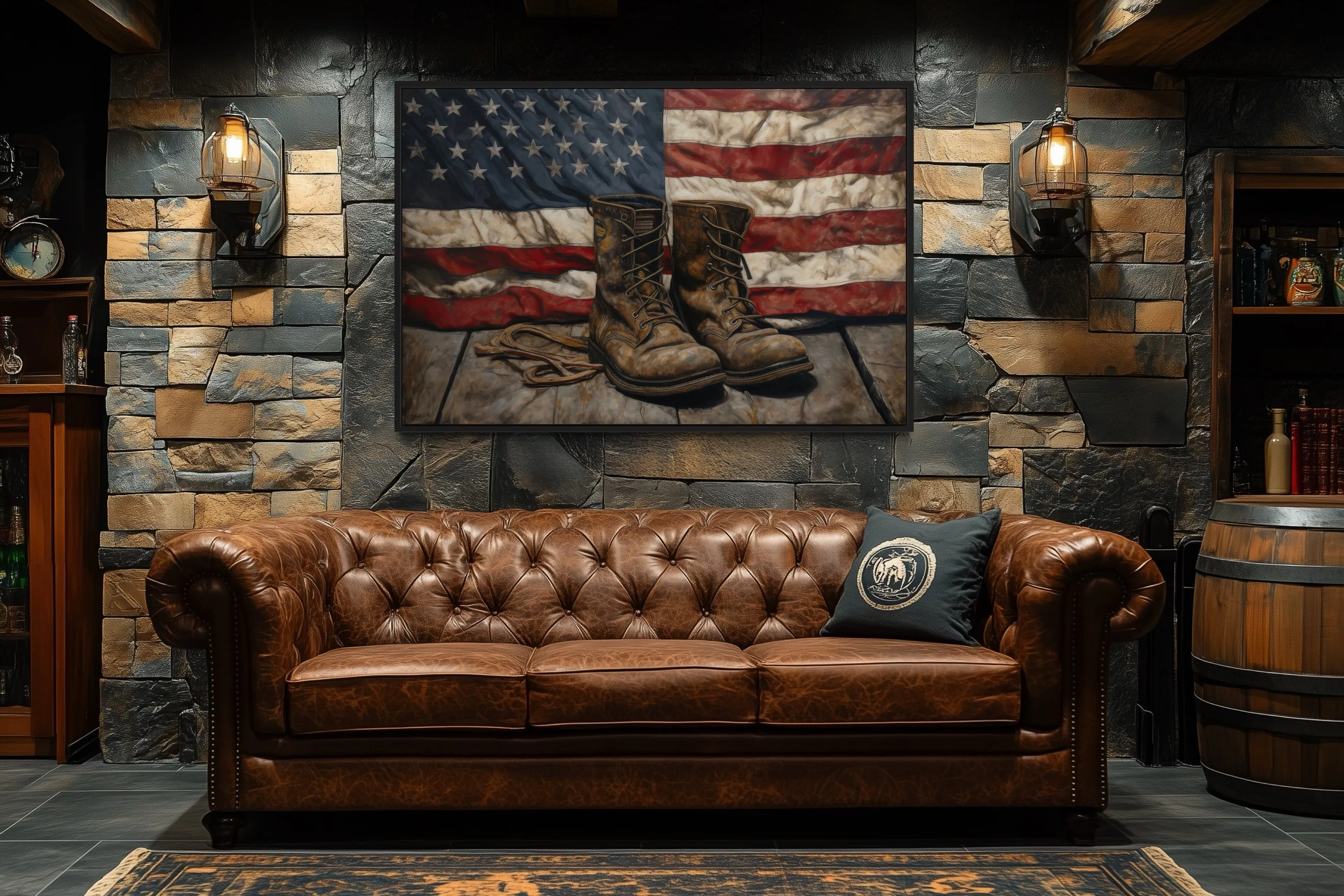 American Flag And Soldier Boots Military Patriotic Wall Art