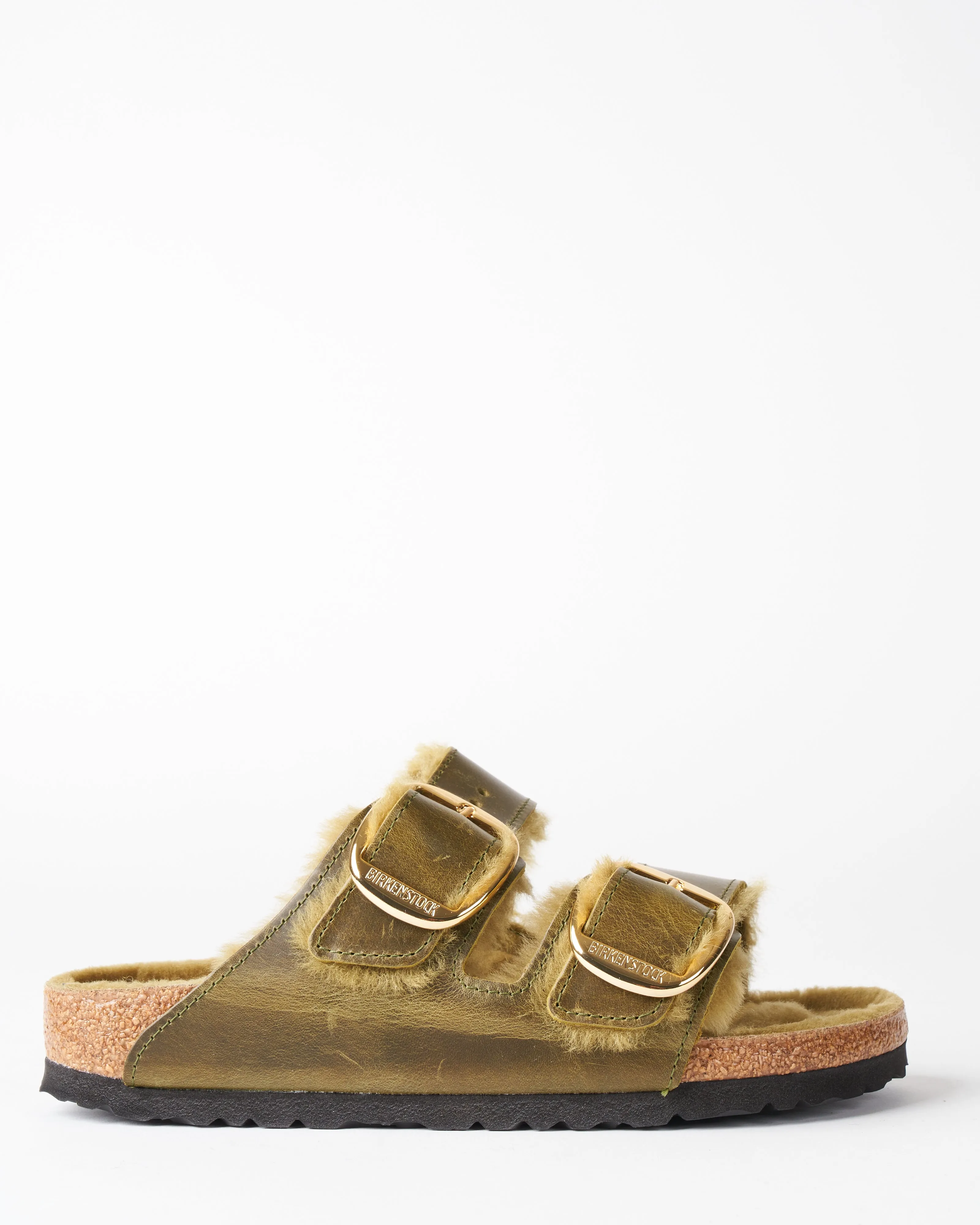 arizona leather/shearling sandal - green olive oiled leather/green olive shearling