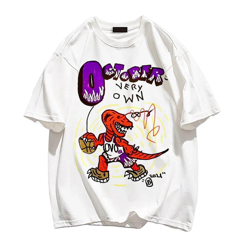 Basketball Team Dinosaur Round Neck T-shirt
