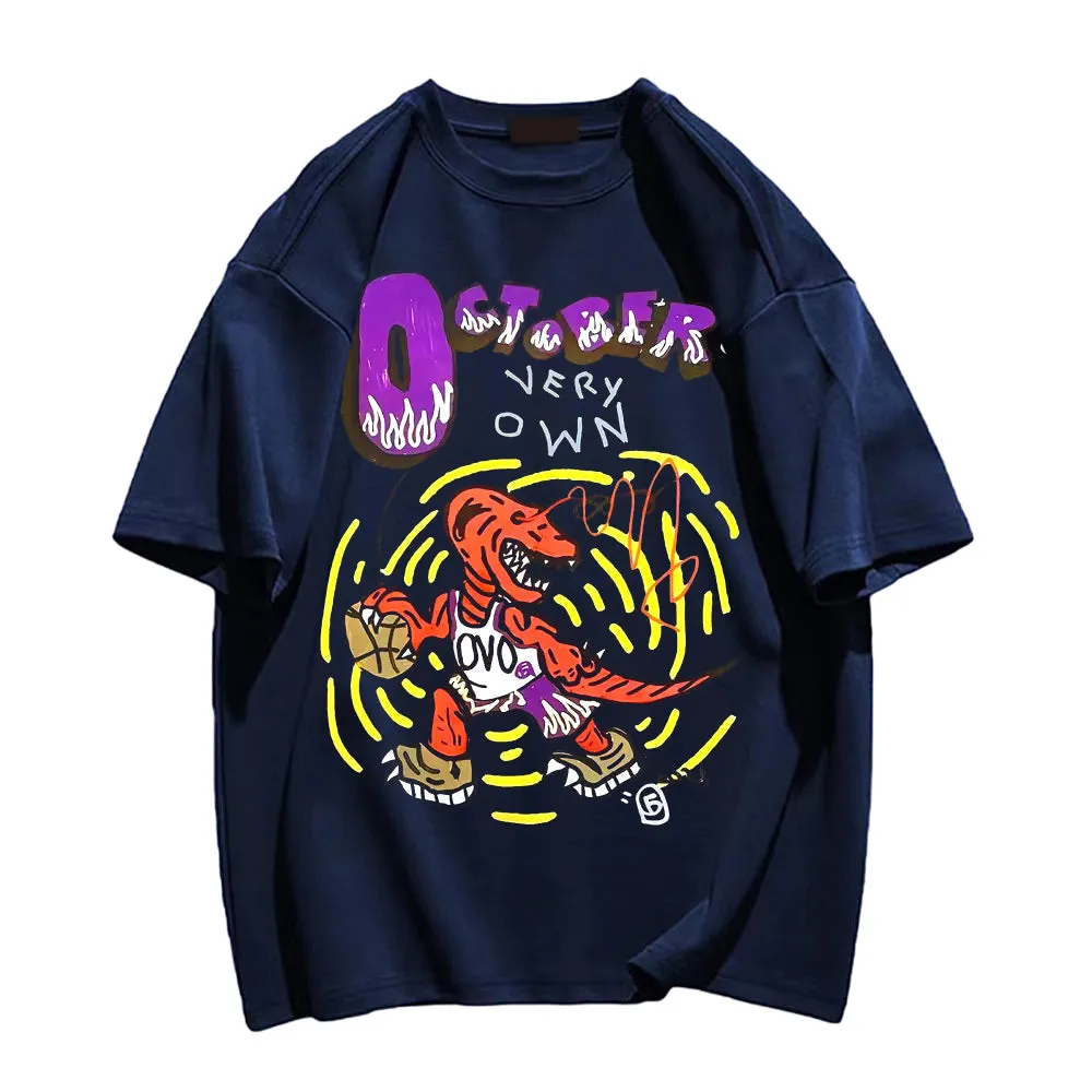Basketball Team Dinosaur Round Neck T-shirt