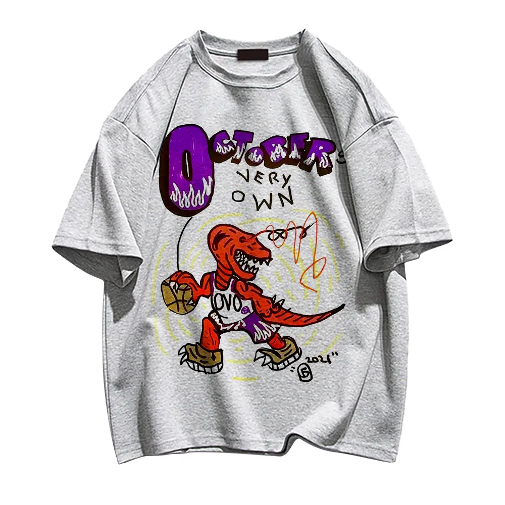 Basketball Team Dinosaur Round Neck T-shirt