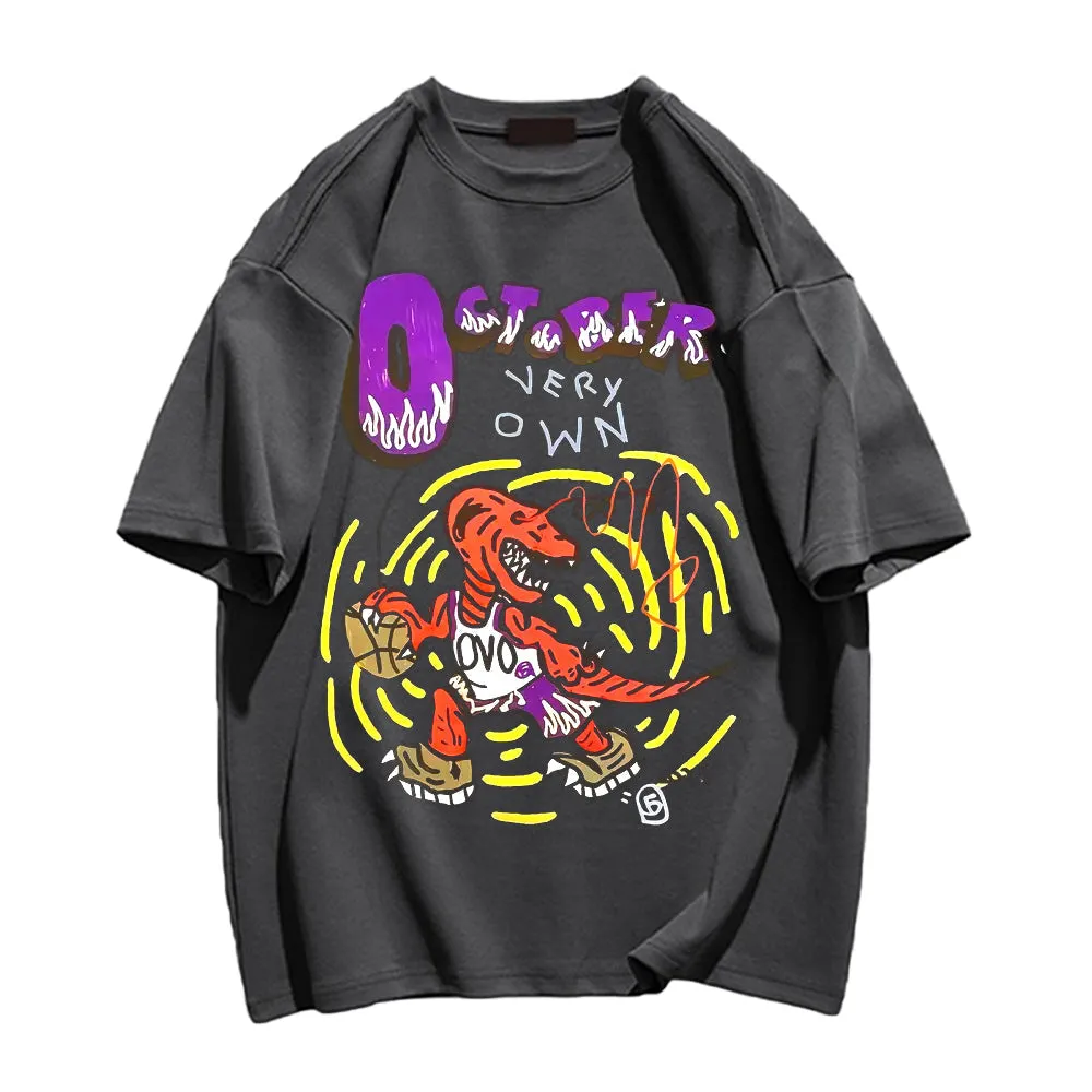 Basketball Team Dinosaur Round Neck T-shirt