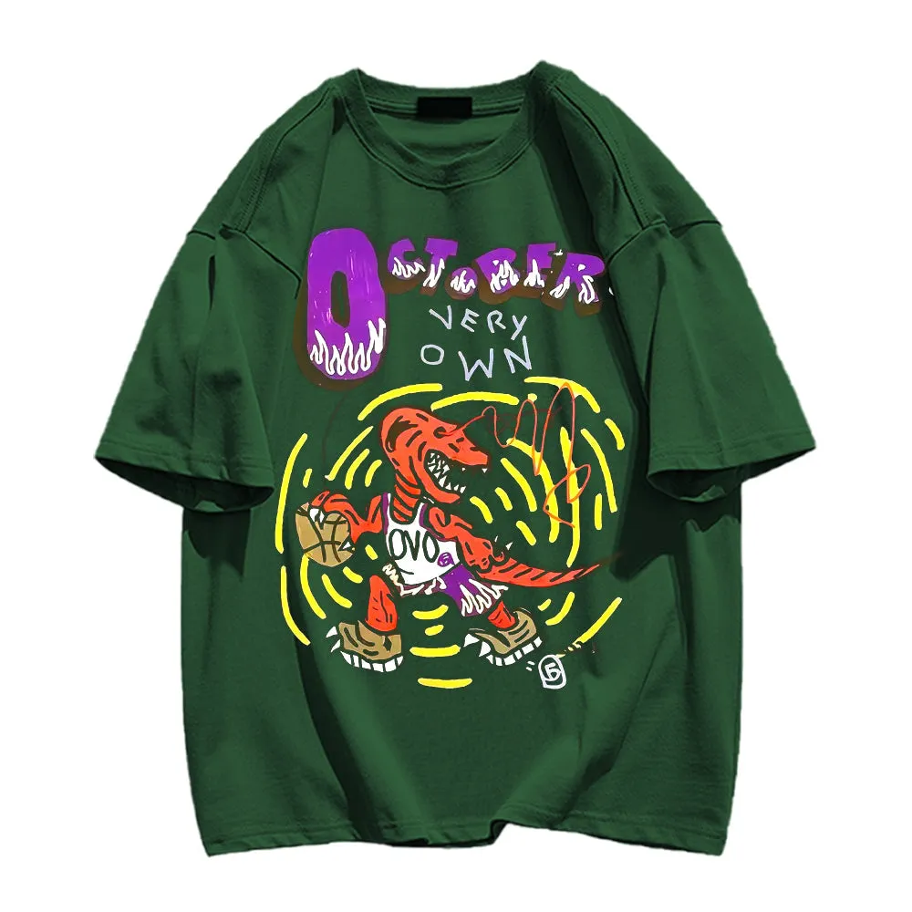 Basketball Team Dinosaur Round Neck T-shirt