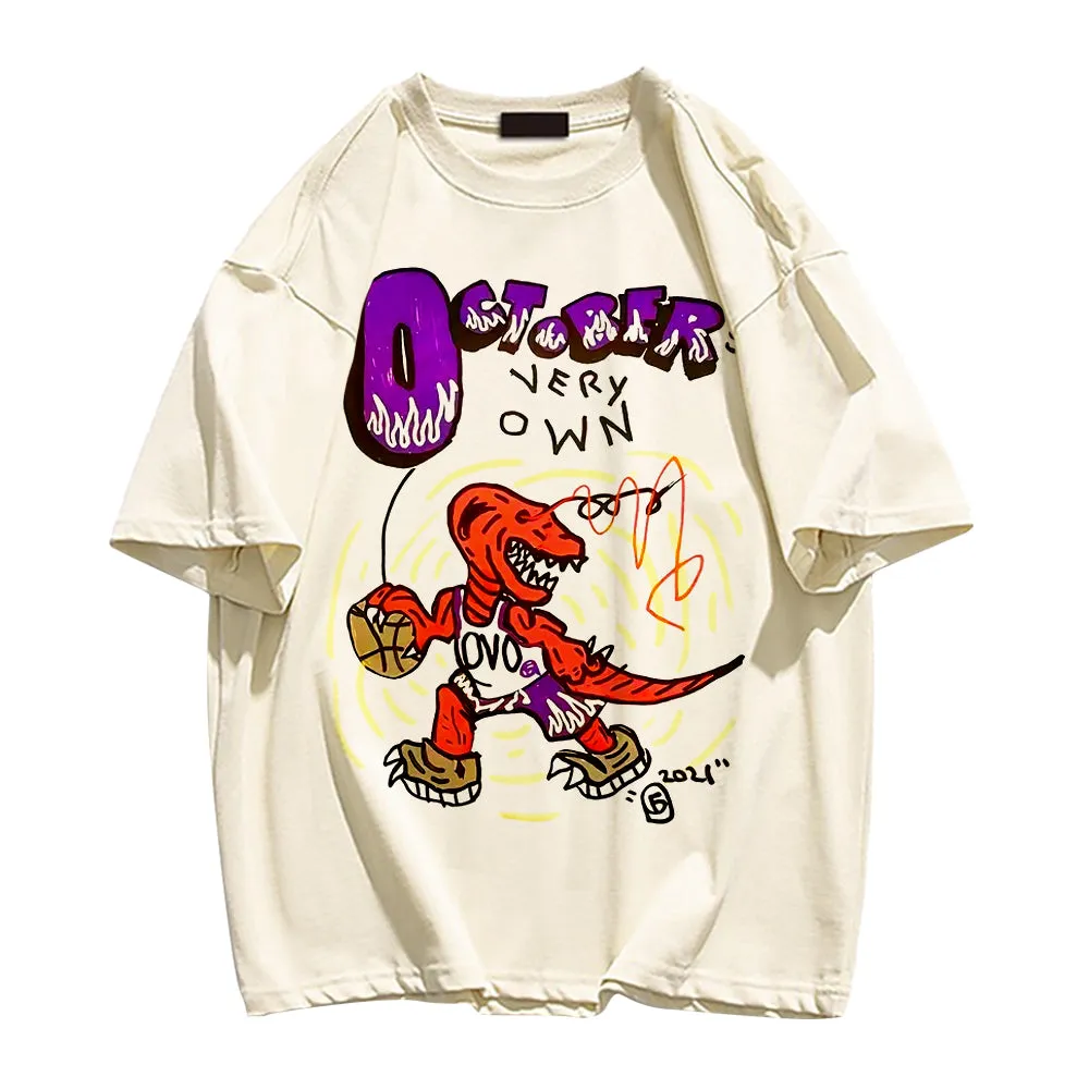 Basketball Team Dinosaur Round Neck T-shirt
