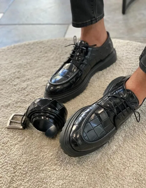 Black Derby Chunky Laces Shoes