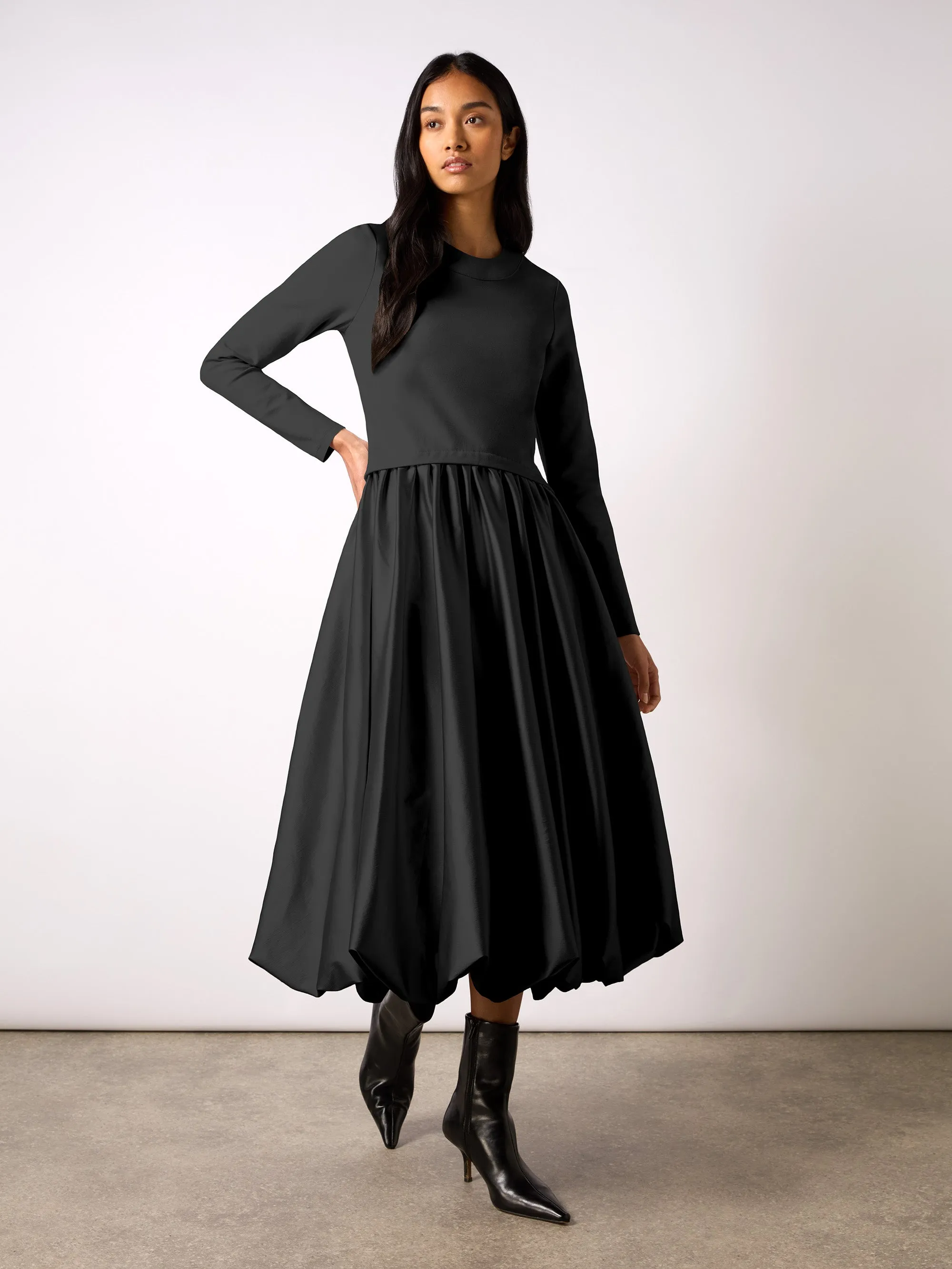 Black Puff Hem Dress