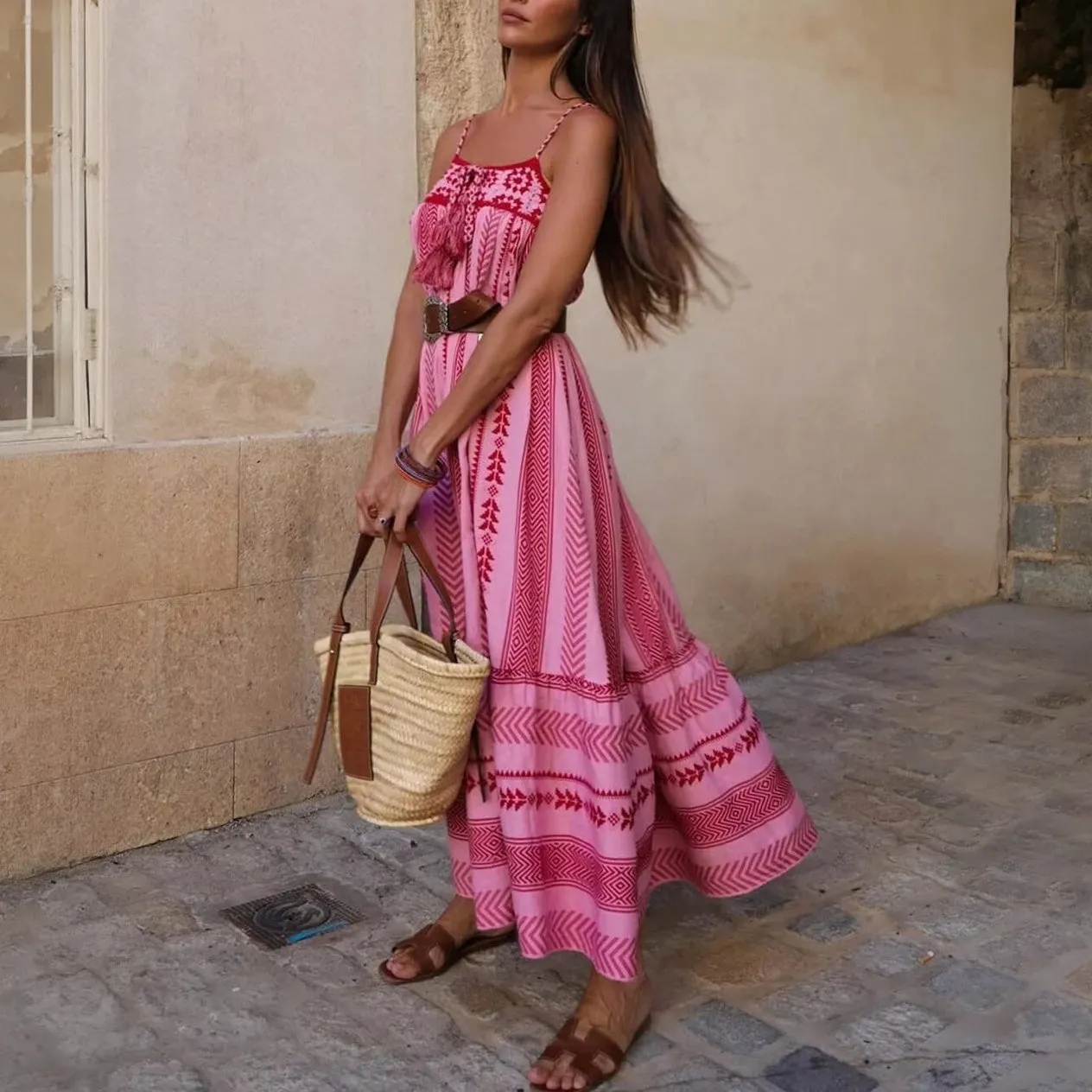 Bohemian Embroidered Floor-Length Dress