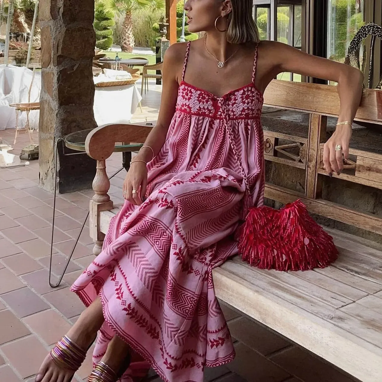 Bohemian Embroidered Floor-Length Dress