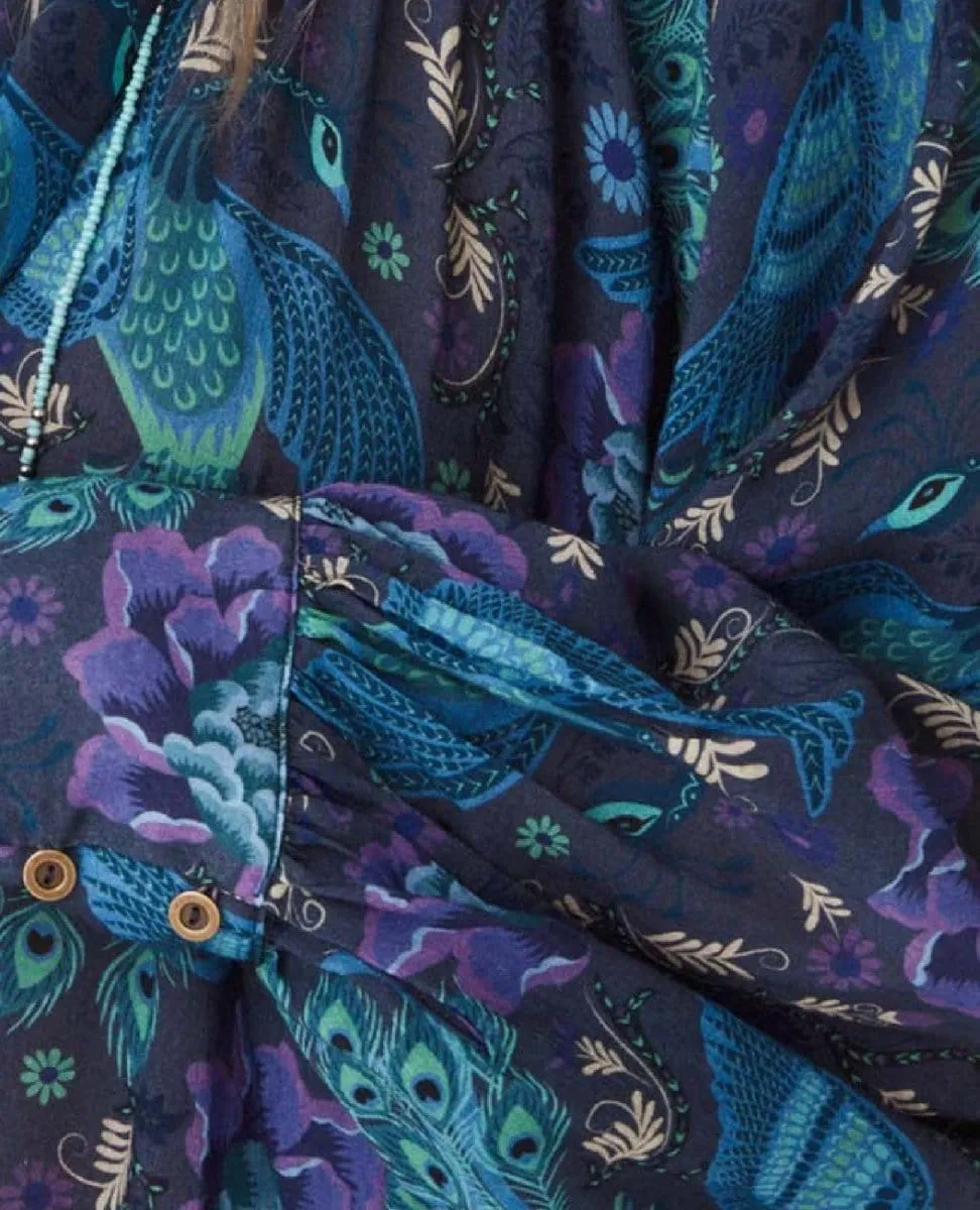 Bohème Button Midi Dress Baltic
