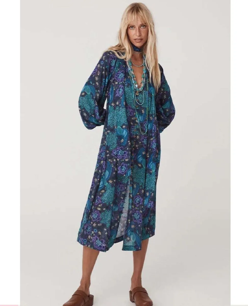 Bohème Button Midi Dress Baltic