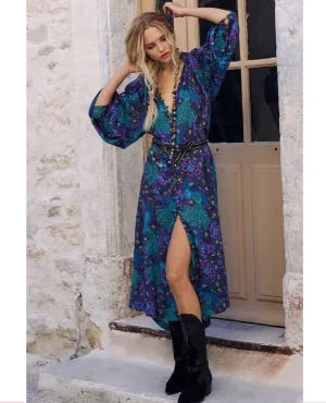 Bohème Button Midi Dress Baltic