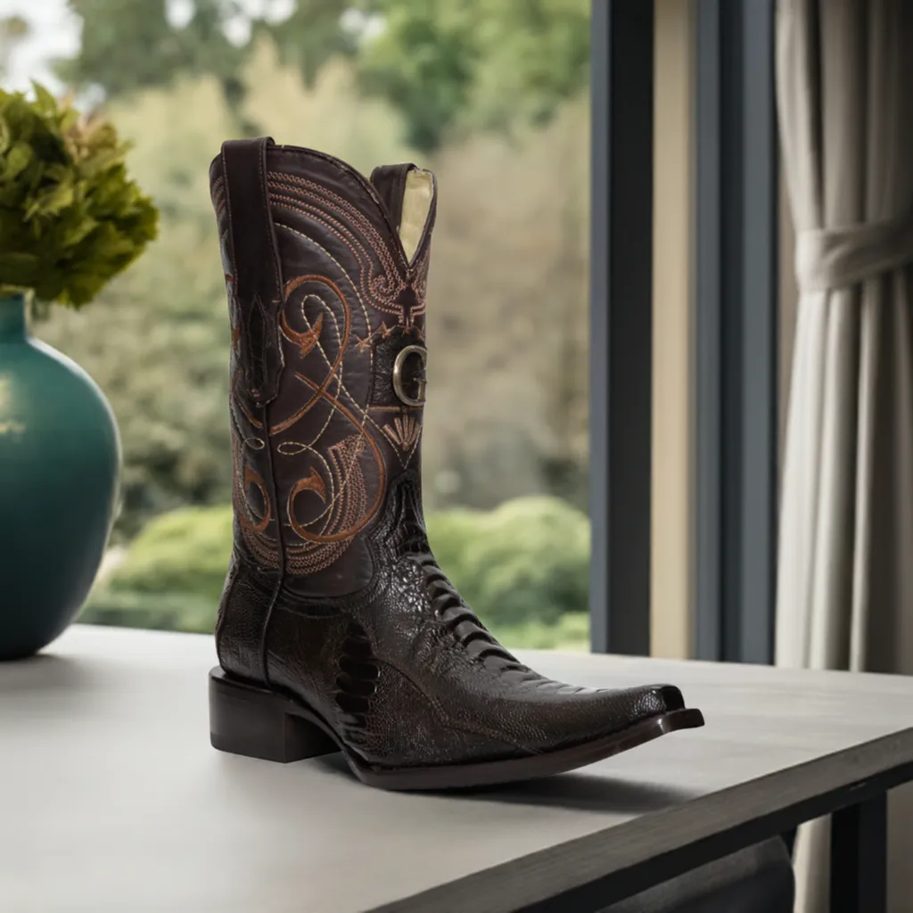 Botas Vaqueras Exoticas de Pata de Avestruz Original para Hombre 'El General' - ID: 45068