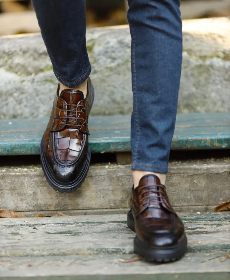 Brown Croc Pattern Chunky Laces