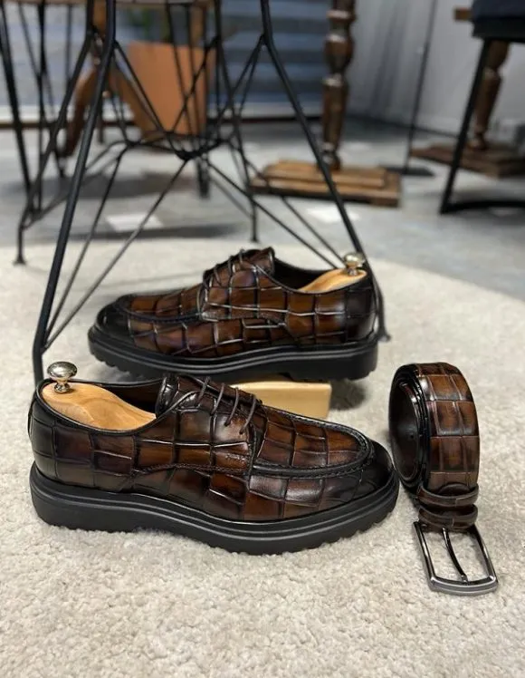 Brown Croc Pattern Chunky Laces