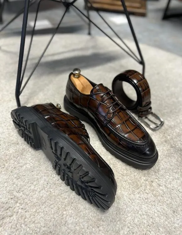 Brown Croc Pattern Chunky Laces