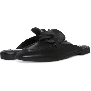 Cally Black Leather Chain Detail Slip On Flat Loafers