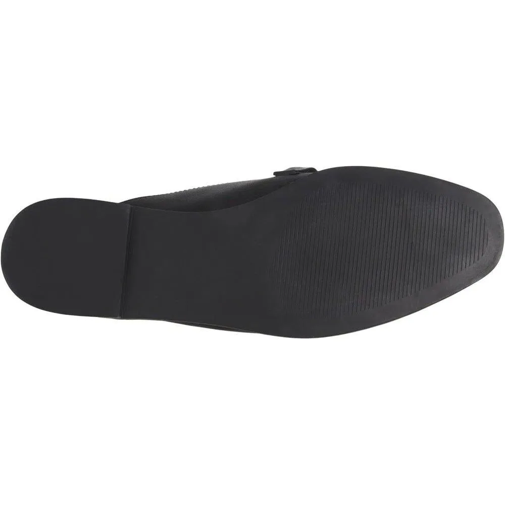 Cally Black Leather Chain Detail Slip On Flat Loafers