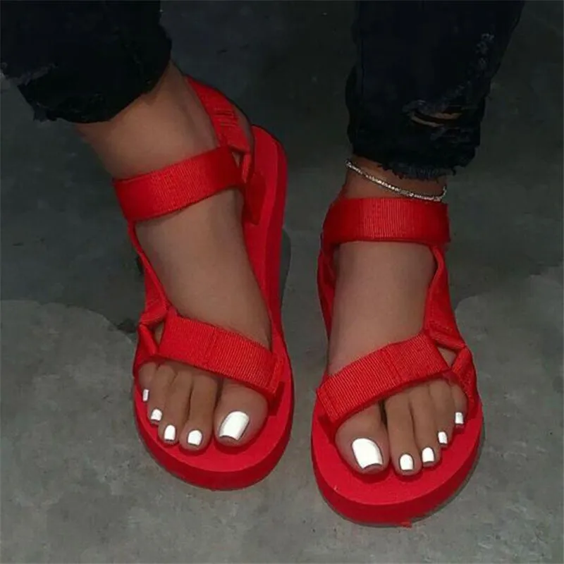 Casual Open-toe Sandals Non-slip Black Hook Loop Platform Sandals