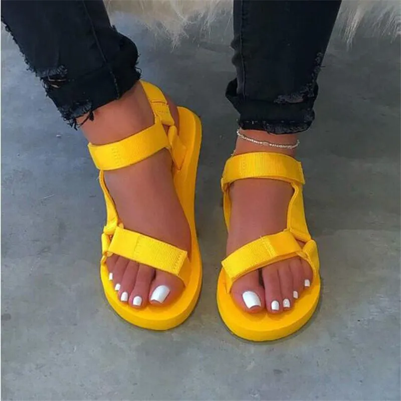 Casual Open-toe Sandals Non-slip Black Hook Loop Platform Sandals