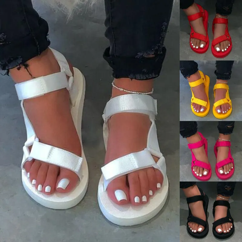 Casual Open-toe Sandals Non-slip Black Hook Loop Platform Sandals