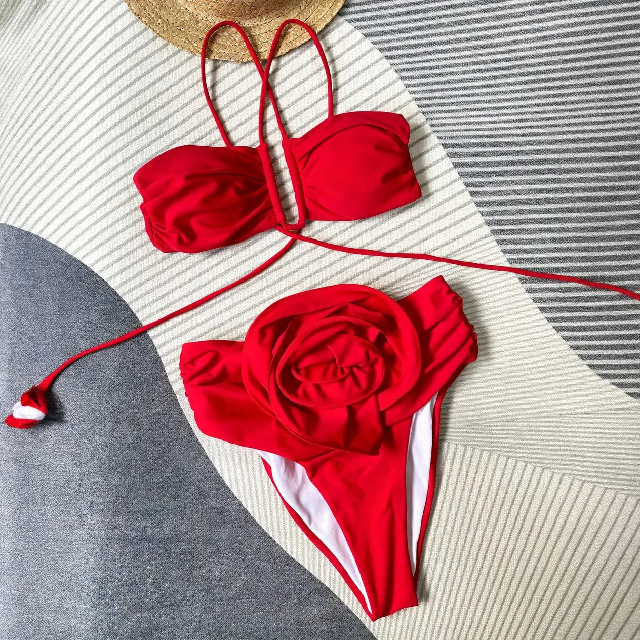Chic Strappy Swimwear Set with Floral Detail