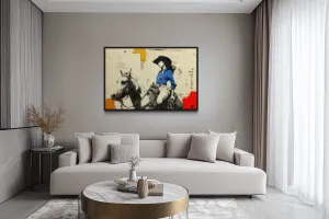 Cowgirl On Horse Graffiti Framed Canvas Wall Art