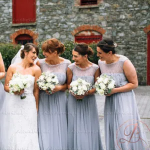 Elegant Light Gray Lace Chiffon Unique Square Neck Sleeveless Long Bridesmaid Dresses. AB1190