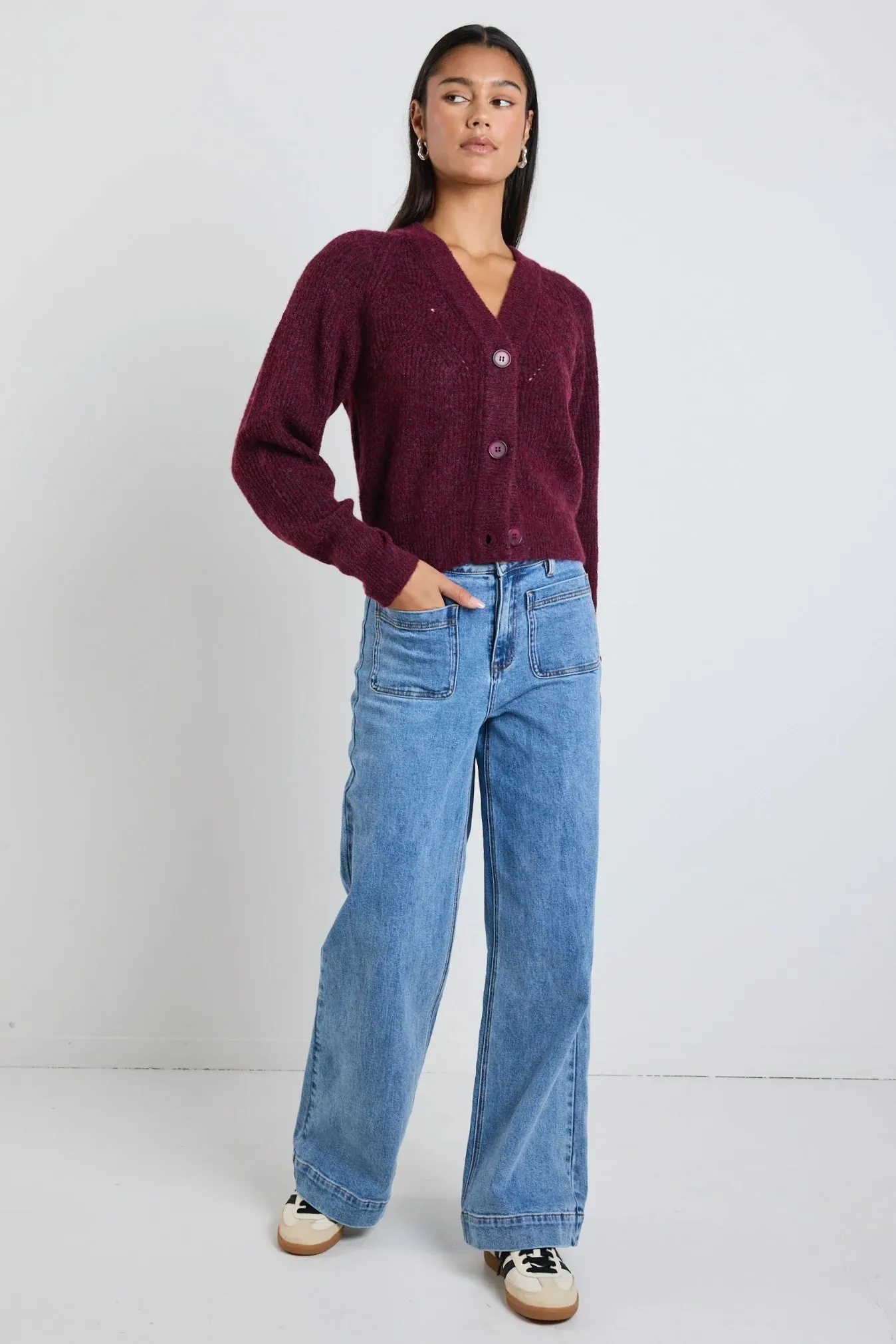 Essence Knit Cardigan Burgundy