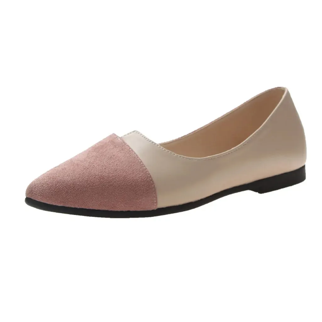 Fashion Splice Mule Flats - Pointed Toe Ballerina Ballet Flats, Casual Slip-On Shoes for Women, Loafers Zapatos