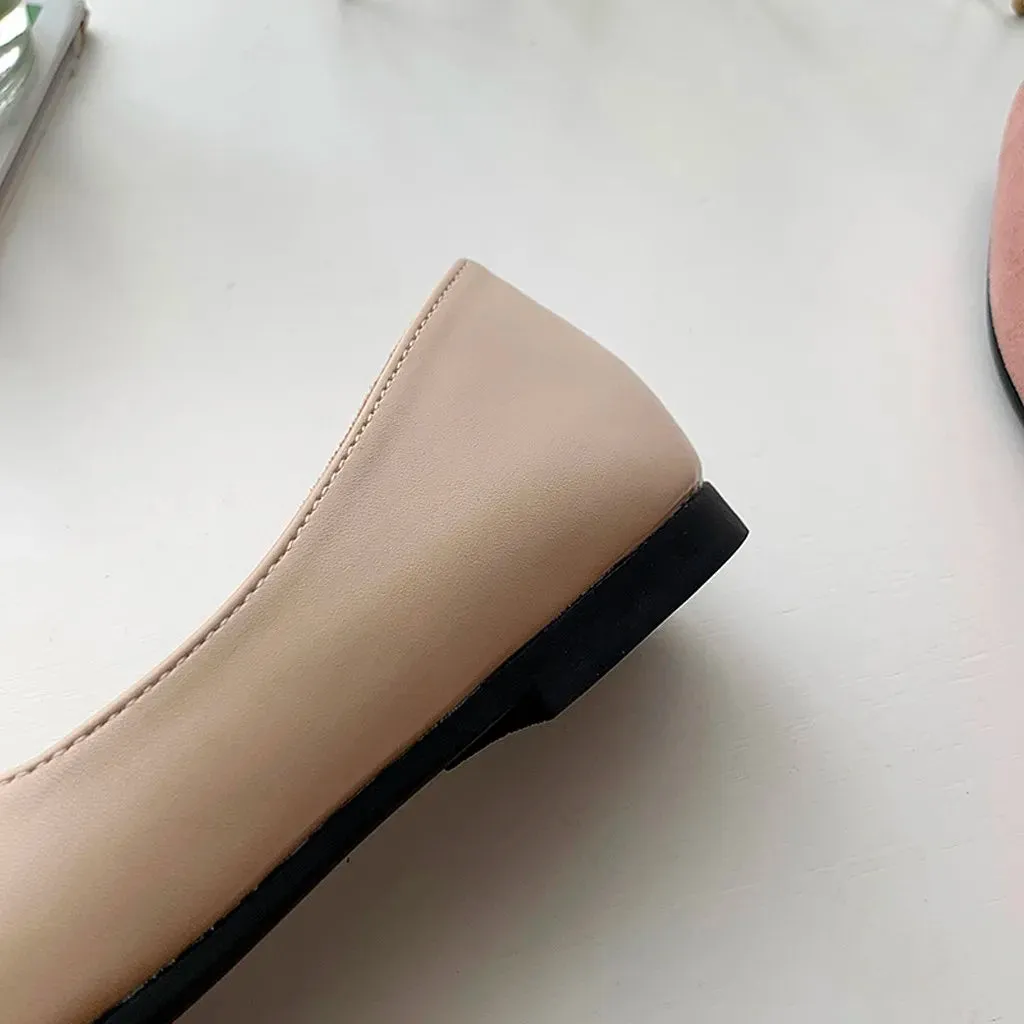 Fashion Splice Mule Flats - Pointed Toe Ballerina Ballet Flats, Casual Slip-On Shoes for Women, Loafers Zapatos