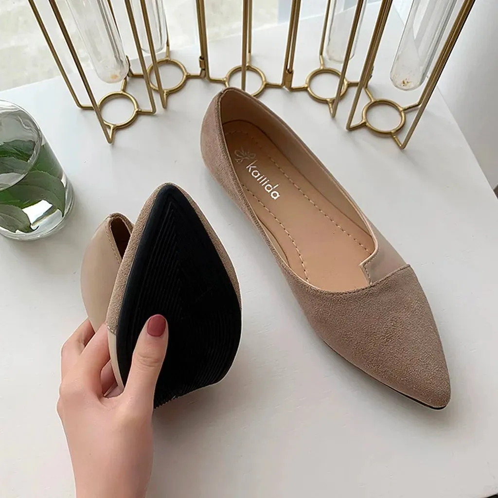 Fashion Splice Mule Flats - Pointed Toe Ballerina Ballet Flats, Casual Slip-On Shoes for Women, Loafers Zapatos