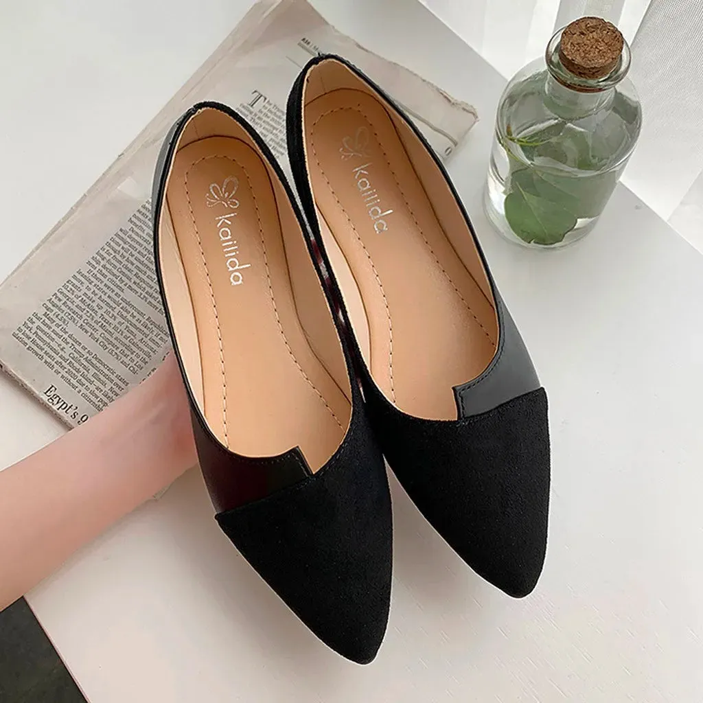 Fashion Splice Mule Flats - Pointed Toe Ballerina Ballet Flats, Casual Slip-On Shoes for Women, Loafers Zapatos