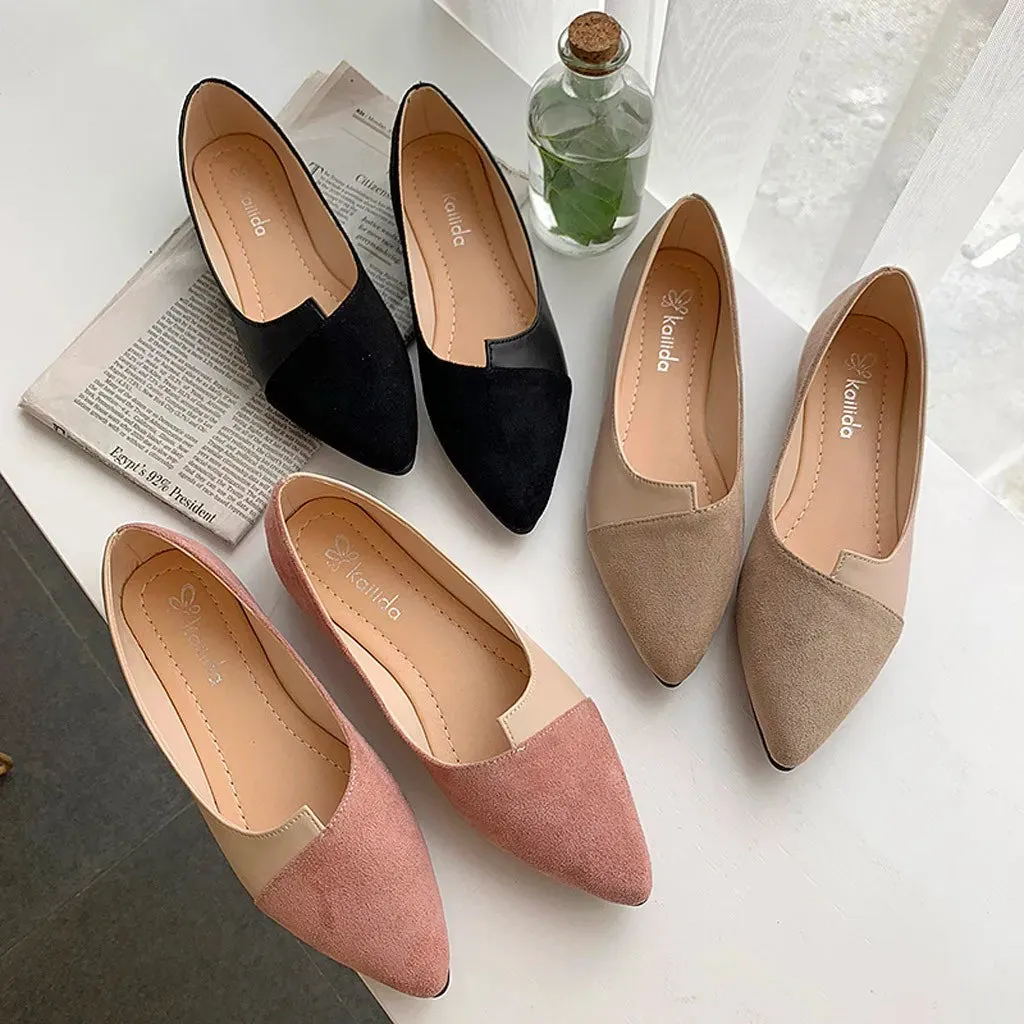 Fashion Splice Mule Flats - Pointed Toe Ballerina Ballet Flats, Casual Slip-On Shoes for Women, Loafers Zapatos