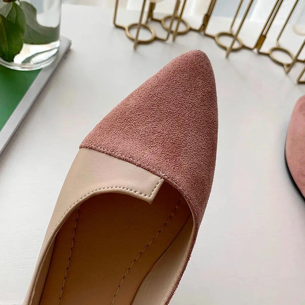 Fashion Splice Mule Flats - Pointed Toe Ballerina Ballet Flats, Casual Slip-On Shoes for Women, Loafers Zapatos
