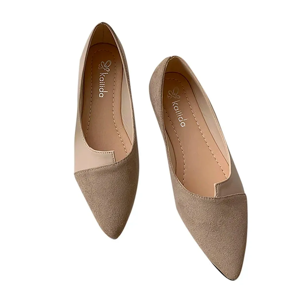 Fashion Splice Mule Flats - Pointed Toe Ballerina Ballet Flats, Casual Slip-On Shoes for Women, Loafers Zapatos