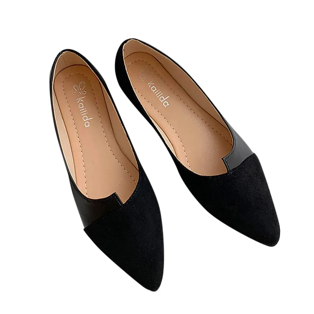 Fashion Splice Mule Flats - Pointed Toe Ballerina Ballet Flats, Casual Slip-On Shoes for Women, Loafers Zapatos