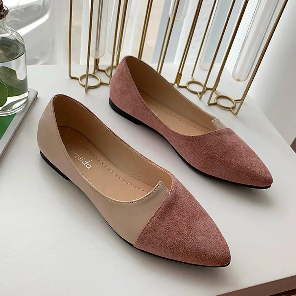 Fashion Splice Mule Flats - Pointed Toe Ballerina Ballet Flats, Casual Slip-On Shoes for Women, Loafers Zapatos